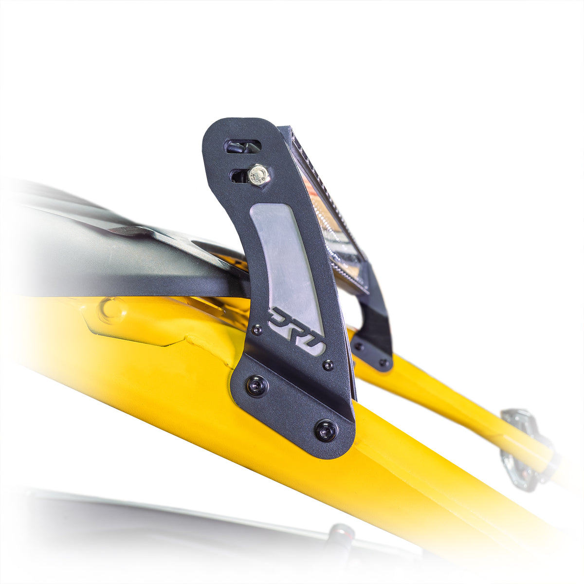Black powder-coated steel and anodized plate Maverick R light bar bracket, 2024+ fitment