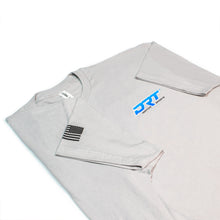 Load image into Gallery viewer, Front view of a motorsports tee laid flat in grey