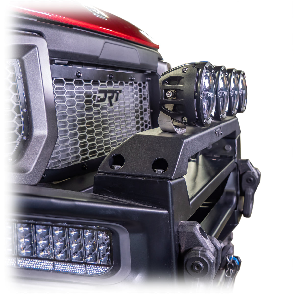 DRT Polaris Ranger XD 1500 2024+ Front Bumper Light Bracket Kit with lights installed side view