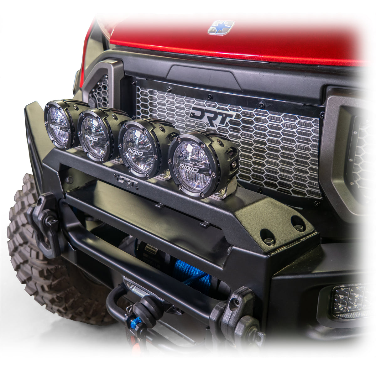 DRT Polaris Ranger XD 1500 2024+ Front Bumper Light Bracket Kit with lights installed Side view