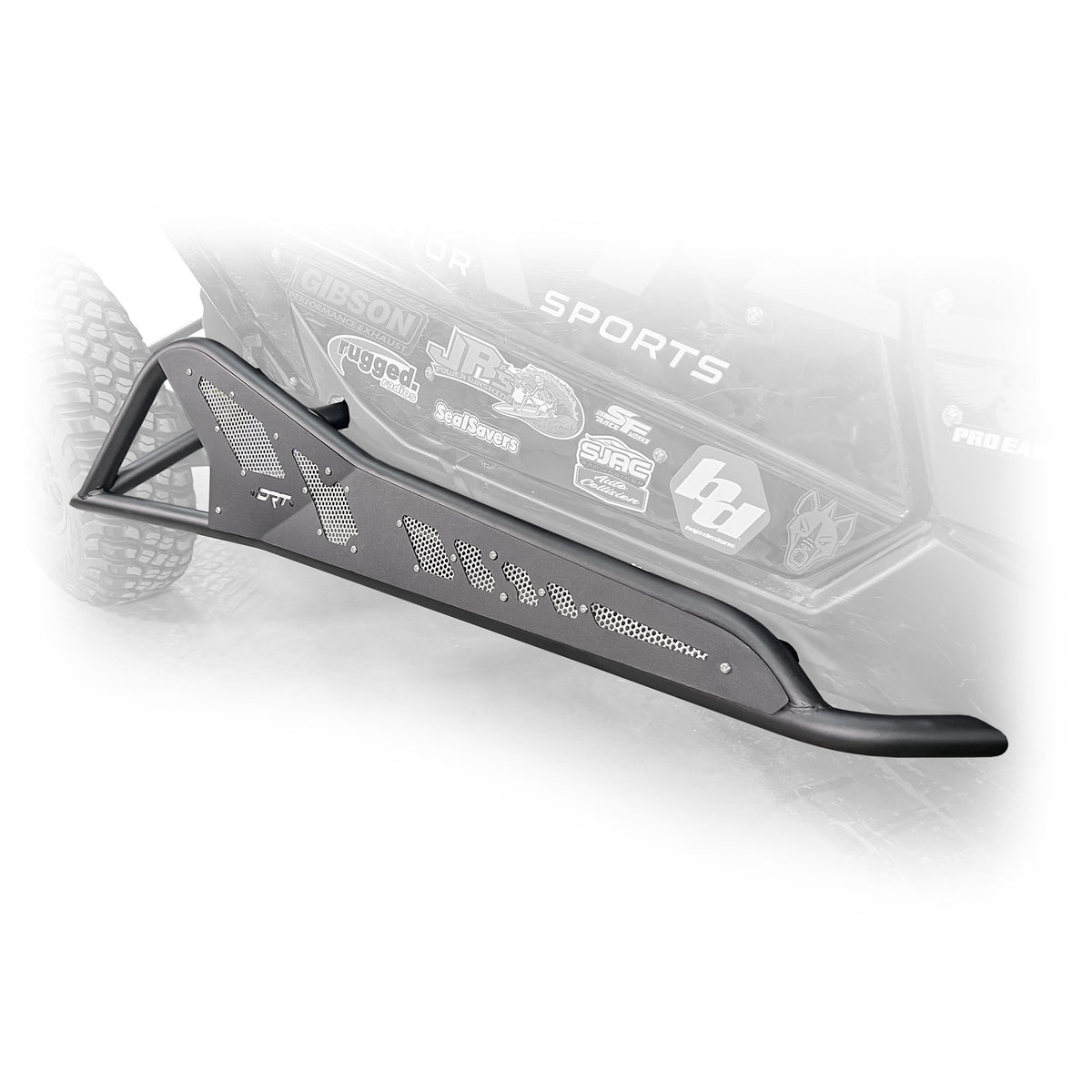 Top Side view of black DRT Tree Kicker installed on Can‑Am Maverick X3 2‑door